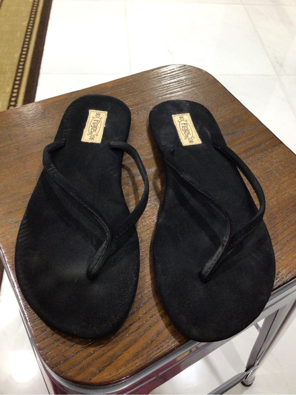 Flojos Black Suede Thong Sandals for Women